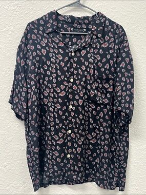All Saints Black and Red Heart Print Short Sleeve Button Down Shirt
#1120